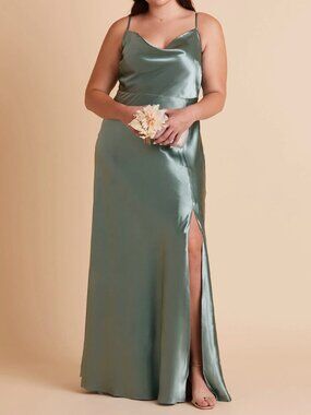 Birdy Grey Lisa Dress in Shiny Satin Sea Glass